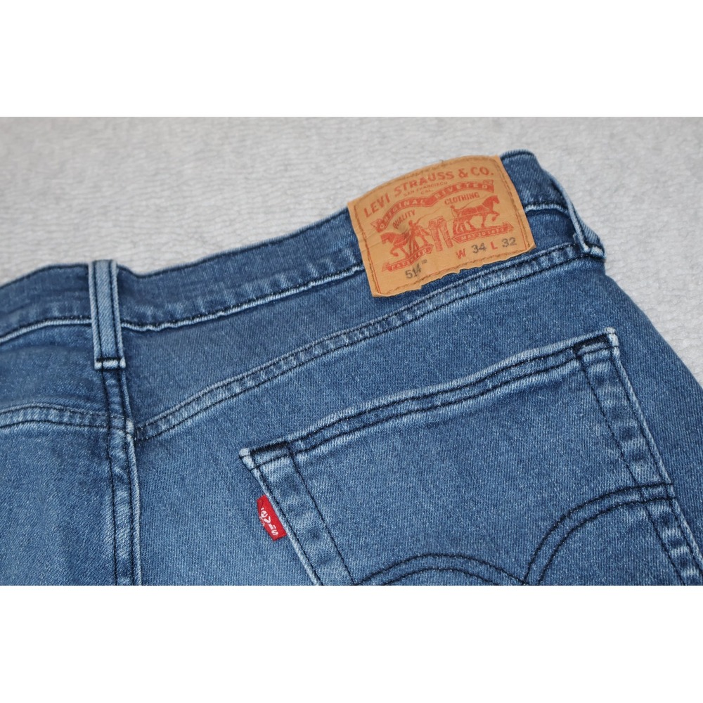Levi 514 Straight Fit Jeans Mens 34x32 Blue Denim Stretch Pants 514-099-501